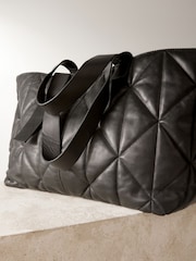 Black Leather Quilted Shopper Bag - Image 6 of 9