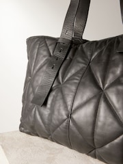 Black Leather Quilted Shopper Bag - Image 8 of 9