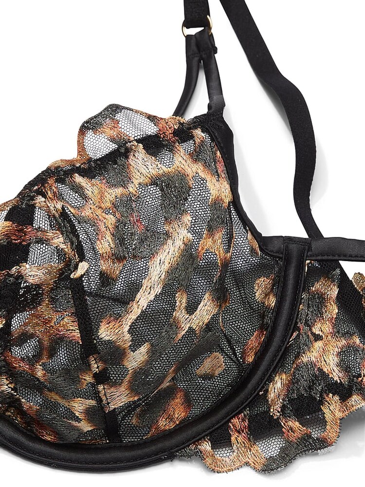 Victoria's Secret Black Leopard Unlined Demi Embroidered Bra - Image 4 of 4