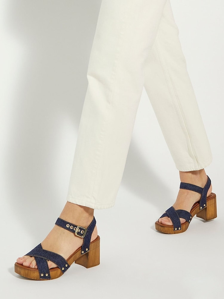 Dune London Blue Cross Strap Heeled Judies Sandals - Image 1 of 4 Dune London Blue Cross Strap Heeled Judies Sandals - Image 1 of 4