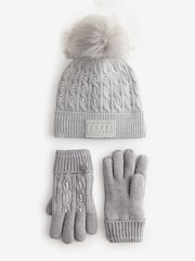 Baker by Ted Baker Girls Pink Knited Pom Hat And Gloves Set - Image 1 of 4