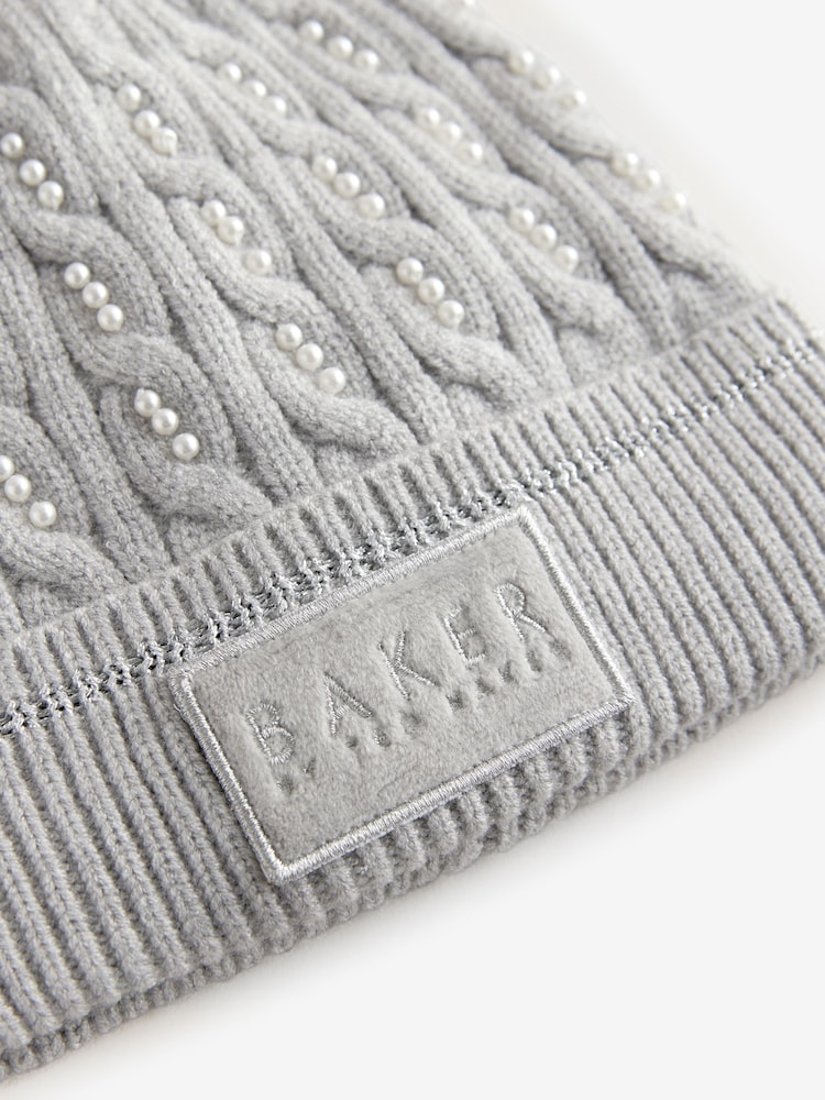 Baker by Ted Baker Girls Pink Knited Pom Hat And Gloves Set - Image 2 of 4