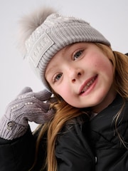 Baker by Ted Baker Girls Pink Knited Pom Hat And Gloves Set - Image 4 of 4
