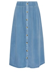 PixieGirl Petite Blue Button Front Midi Skirt - Image 5 of 5