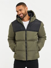 Threadbare Green Showerproof Two Tone Hooded Puffer Jacket - Image 1 of 4