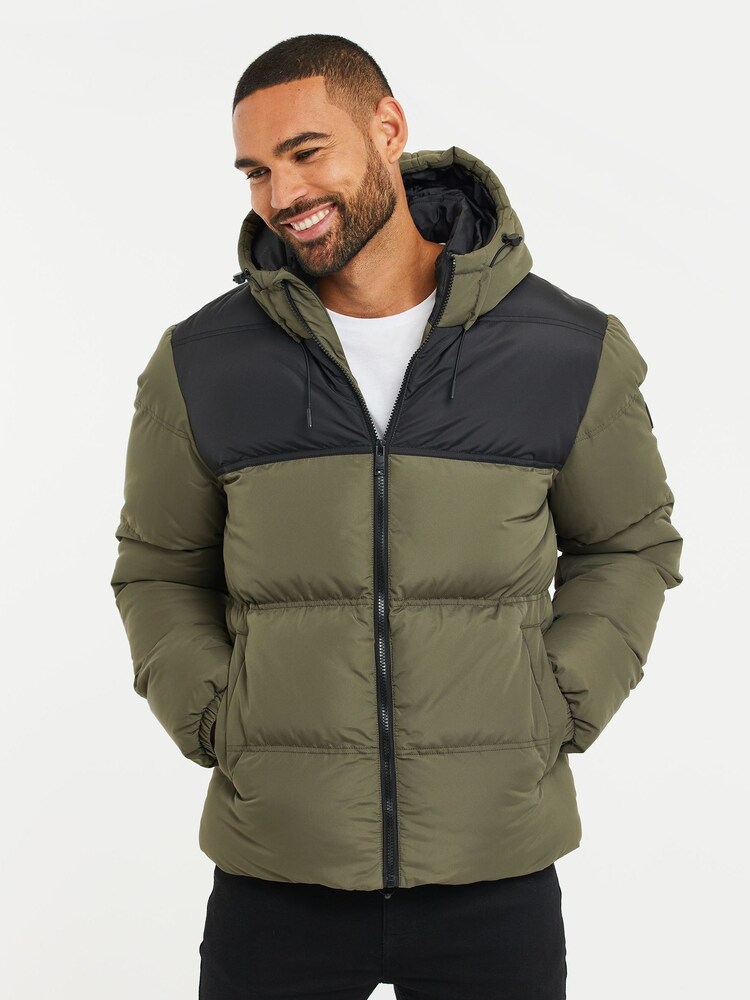 Threadbare Green Showerproof Two Tone Hooded Puffer Jacket - Image 1 of 4
