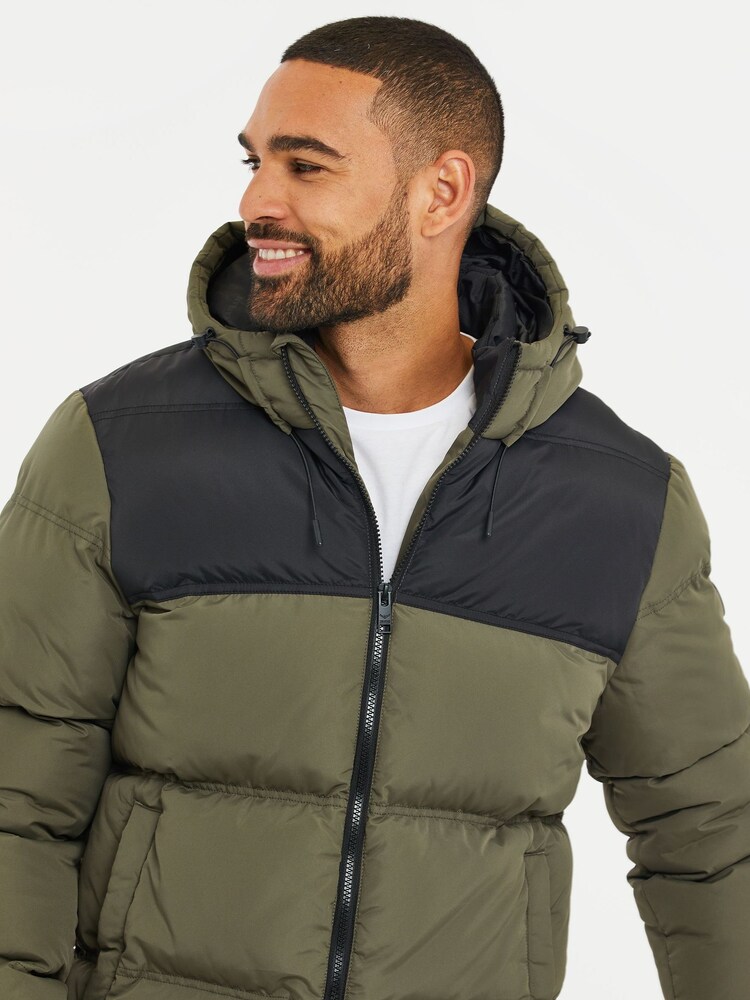Threadbare Green Showerproof Two Tone Hooded Puffer Jacket - Image 4 of 4