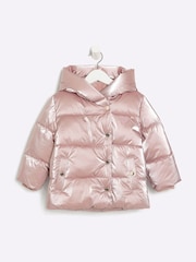 River Island Pink Girls Heart Padded Puffer Coat - Image 1 of 4