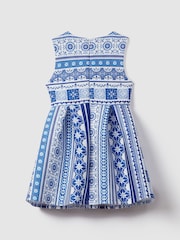 Reiss Blue Print Lena 13-14 yrs Tile Print Scuba Fit-and-Flare Dress - Image 2 of 4