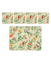 Cath Kidston Green Summer Birds Cork Back Placemats And Coasters Set - Image 1 of 5