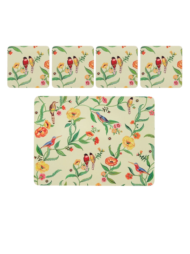 Cath Kidston Green Summer Birds Cork Back Placemats And Coasters Set - Image 1 of 5