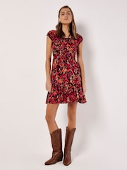 Apricot Black Colourful Ikat Milkmaid Mini Dress - Image 1 of 4