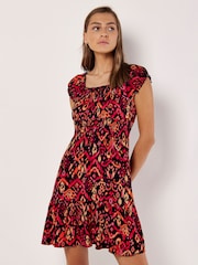 Apricot Black Colourful Ikat Milkmaid Mini Dress - Image 2 of 4
