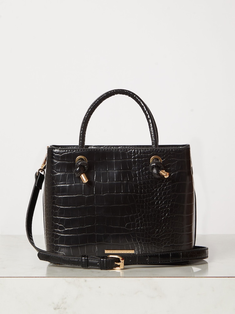 Lipsy Black Faux Leather Mini Square Tote Bag - Image 2 of 4