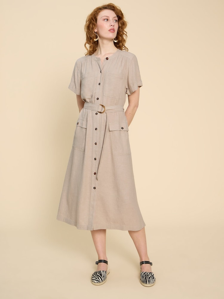 White Stuff Natural Hazel Linen Blend Shirt Dress - Image 1 of 6