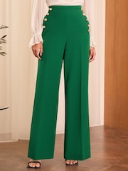 Love & Roses Green Military Button Wide Leg Tailored Trousers - Image 1 of 4