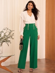 Love & Roses Green Military Button Wide Leg Tailored Trousers - Image 2 of 4