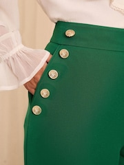 Love & Roses Green Military Button Wide Leg Tailored Trousers - Image 3 of 4
