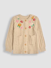 JoJo Maman Bébé Natural Embroidered Cosy Cable Cardigan - Image 3 of 5