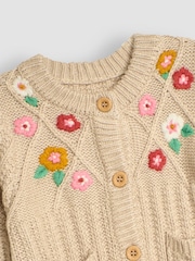 JoJo Maman Bébé Natural Embroidered Cosy Cable Cardigan - Image 5 of 5