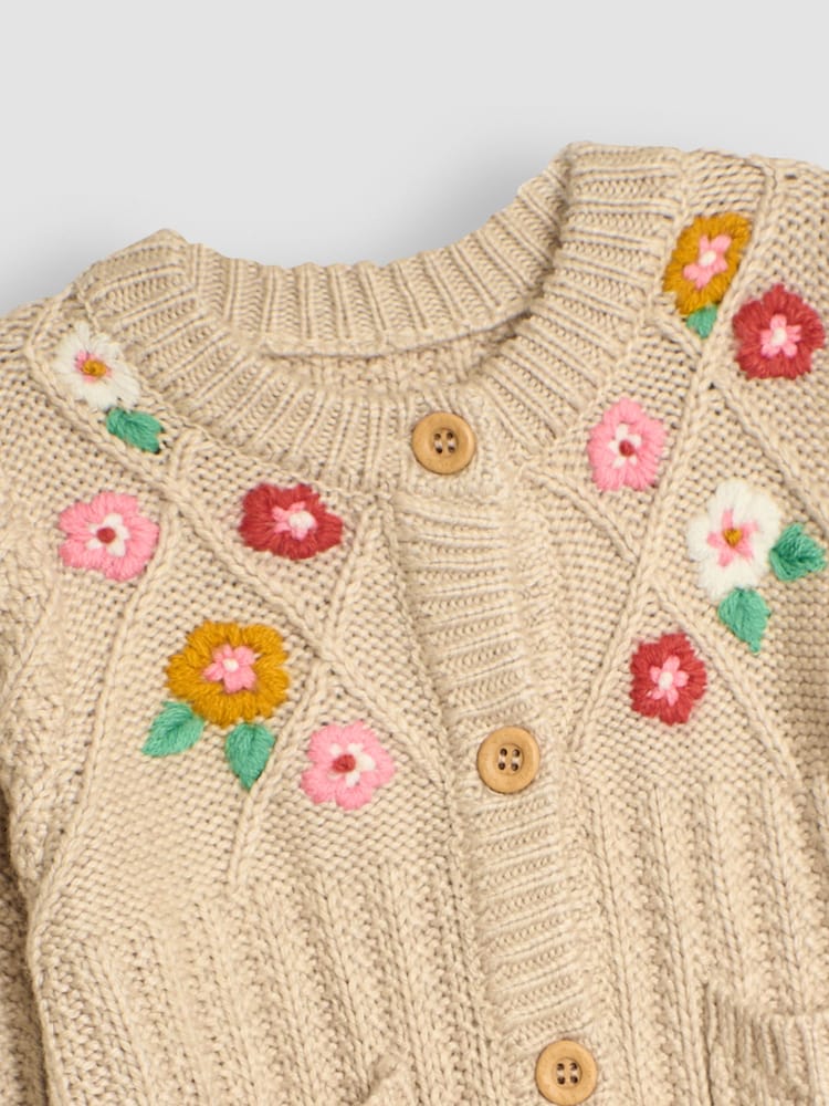 JoJo Maman Bébé Natural Embroidered Cosy Cable Cardigan - Image 5 of 5