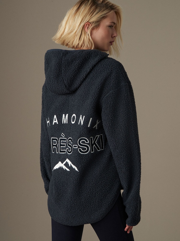 Slate Grey Apres Ski Graphic Outdoor Next Elements Hooded Teddy Borg Quarter Zip Fleece - Image 3 of 8