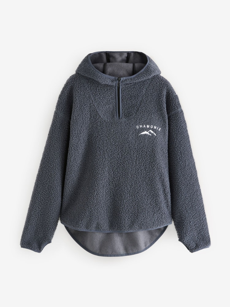 Slate Grey Apres Ski Graphic Outdoor Next Elements Hooded Teddy Borg Quarter Zip Fleece - Image 5 of 8