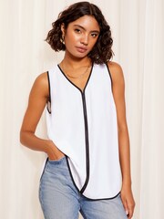 Friends Like These Ivory White Sleeveless Tipped Lightweight Woven Tunic - Image 1 of 4