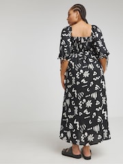 Simply Be Black Conversational Print Soft Volume Dress - Image 2 of 4