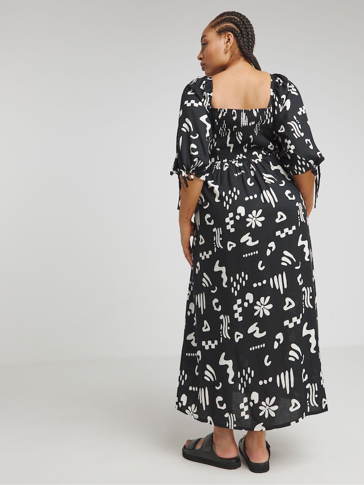 Simply Be Black Conversational Print Soft Volume Dress - Image 2 of 4
