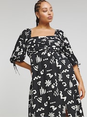 Simply Be Black Conversational Print Soft Volume Dress - Image 3 of 4