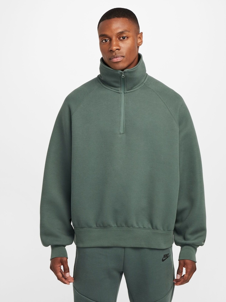 Nike Green Sportswear Tech Fleece Quarter Zip Top - Image 1 of 7