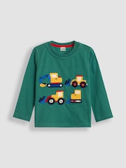 JoJo Maman Bébé Green Construction Vehicle Appliqué Top - Image 1 of 3