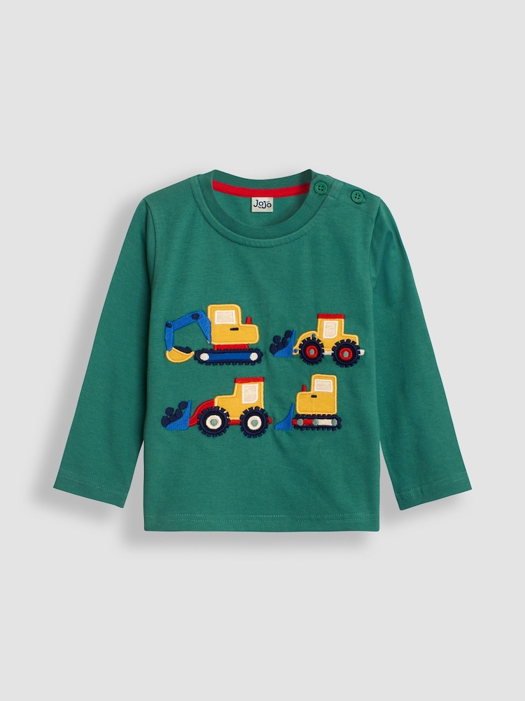 JoJo Maman Bébé Green Construction Vehicle Appliqué Top - Image 1 of 3