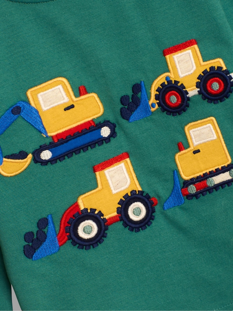 JoJo Maman Bébé Green Construction Vehicle Appliqué Top - Image 3 of 3