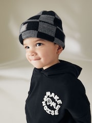 Black/Grey Check Knitted Beanie Hat (1-16yrs) - Image 1 of 5
