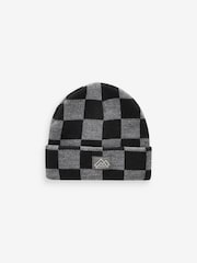 Black/Grey Check Knitted Beanie Hat (1-16yrs) - Image 4 of 5