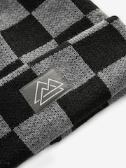 Black/Grey Check Knitted Beanie Hat (1-16yrs) - Image 5 of 5