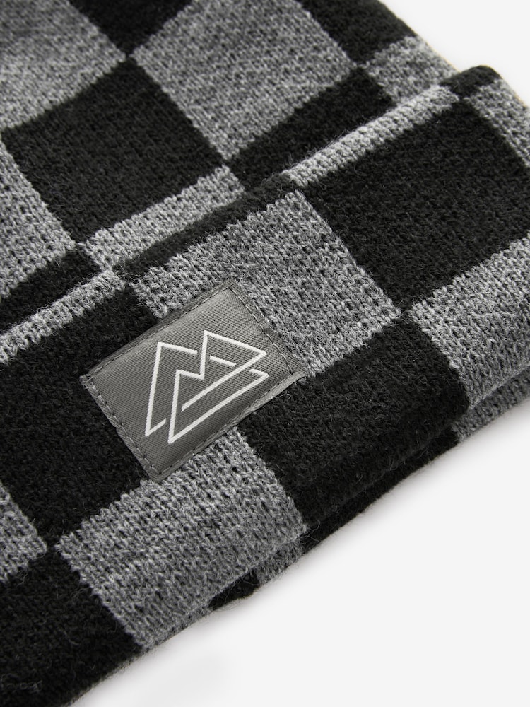 Black/Grey Check Knitted Beanie Hat (1-16yrs) - Image 5 of 5