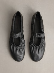 Black N. Premium Leather Ruched Mary Janes Shoes - Image 1 of 5