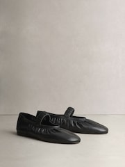Black N. Premium Leather Ruched Mary Janes Shoes - Image 2 of 5