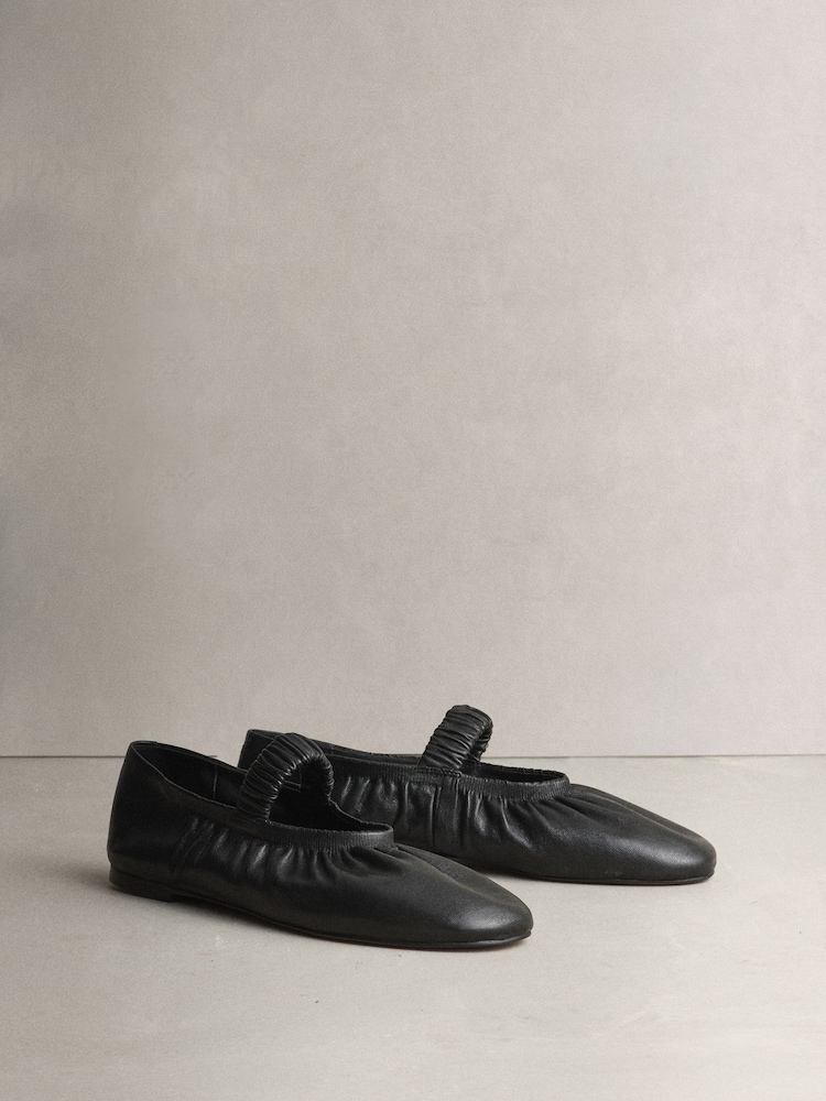 Black N. Premium Leather Ruched Mary Janes Shoes - Image 2 of 5
