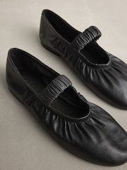 Black N. Premium Leather Ruched Mary Janes Shoes - Image 4 of 5