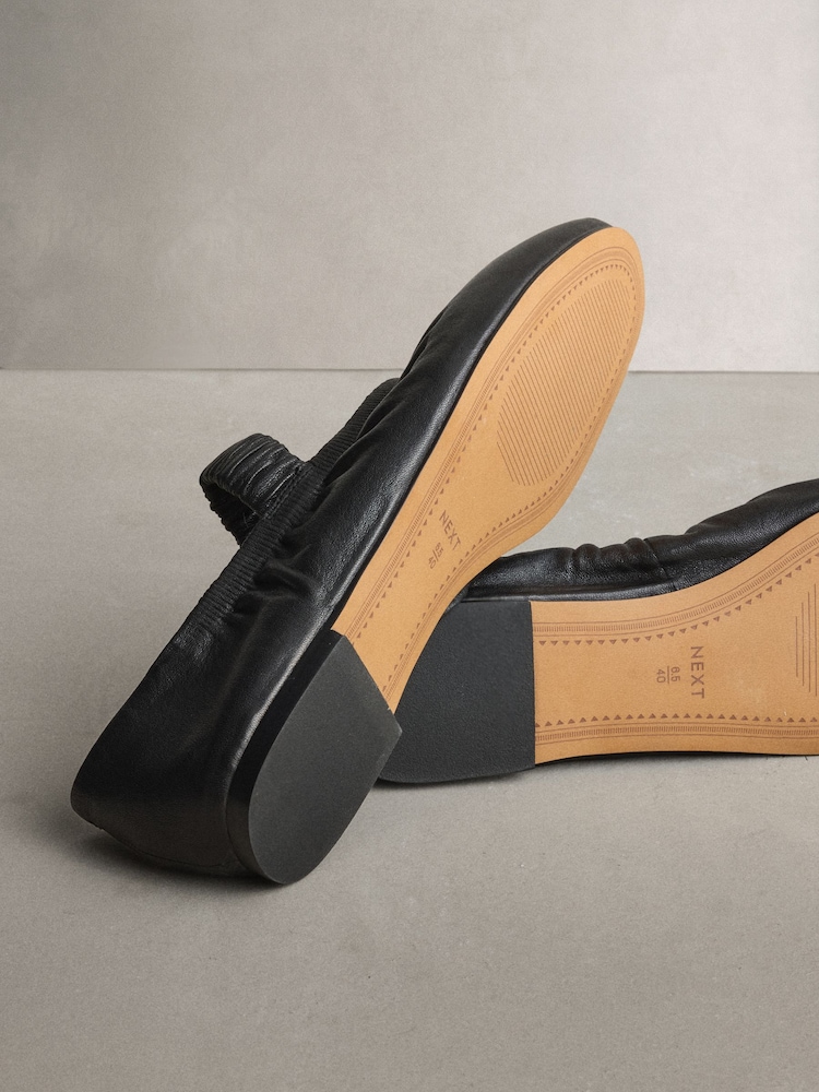 Black N. Premium Leather Ruched Mary Janes Shoes - Image 5 of 5