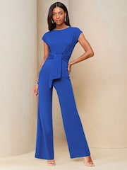 Lipsy Navy Blue Cap Sleeve Tie Front Jumpsuit - Image 1 of 4