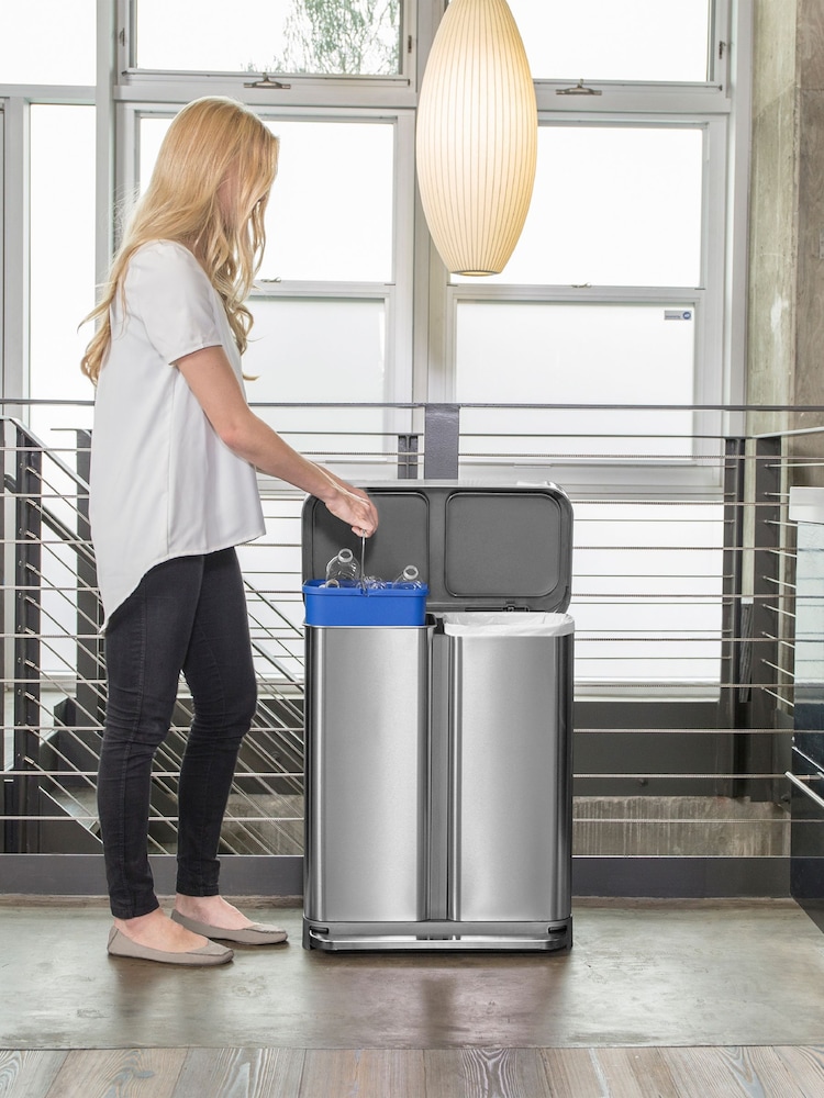 simplehuman Brushed Steel Dual Compartment 58L Pedal Bin With Liner Pocket - Image 1 of 5