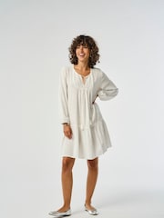 ONLY White Cheesecloth Embroidered Summer Smock Dress - Image 1 of 7