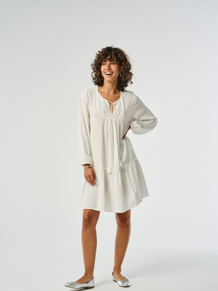 ONLY White Cheesecloth Embroidered Summer Smock Dress - Image 1 of 7