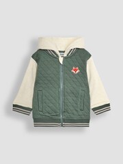 JoJo Maman Bébé Khaki Green Fox Cotton Blend Hooded Bomber Jacket - Image 1 of 6