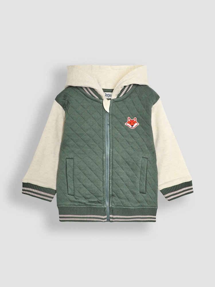 JoJo Maman Bébé Khaki Green Fox Cotton Blend Hooded Bomber Jacket - Image 1 of 6